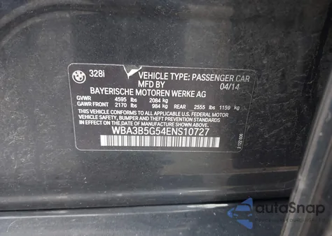 2014 BMW 328I xDrive from USA, damaged, VIN WBA3B5G54ENS10727